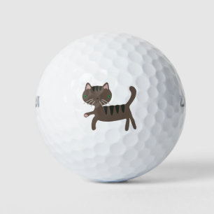 Cat Cartoon Funny Brown Stripes Mammals Pet Golf Balls
