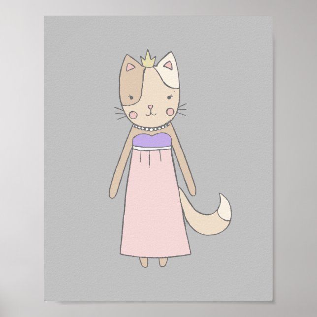 Cat cartoon girl princess pink nursery poster (Front)