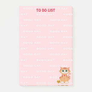 Cat Cartoon on Pink To Do List Post-it Notes