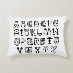 Cat Cartoon Print Alphabets Decorative Cushion