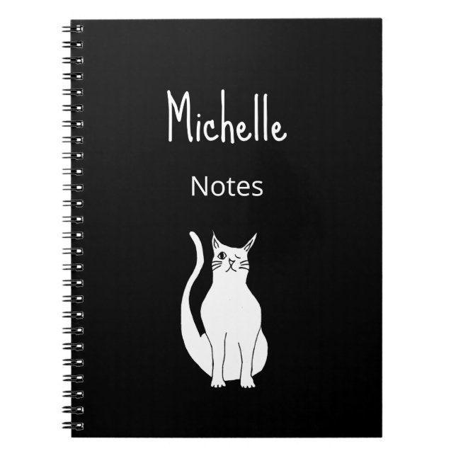 Cat Cartoon Simple Cute Kitty Black White   Notebook (Front)