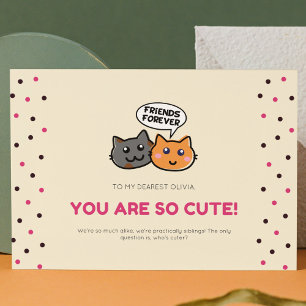 Cat Cartoon with Pink and Dark Red Polka Dot Holiday Card