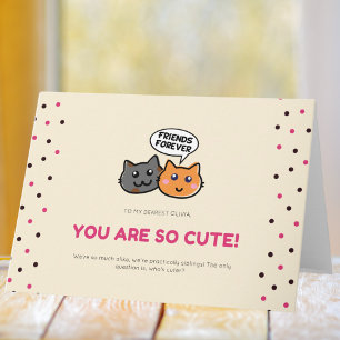 Cat Cartoon with Pink Polka Dot Greeting Card