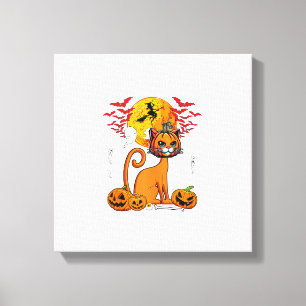 Cat Carved Pumpkin Horror Head Halloween Owner Lov Canvas Print
