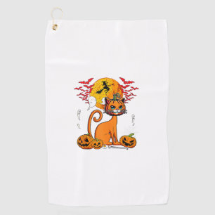 Cat Carved Pumpkin Horror Head Halloween Owner Lov Golf Towel