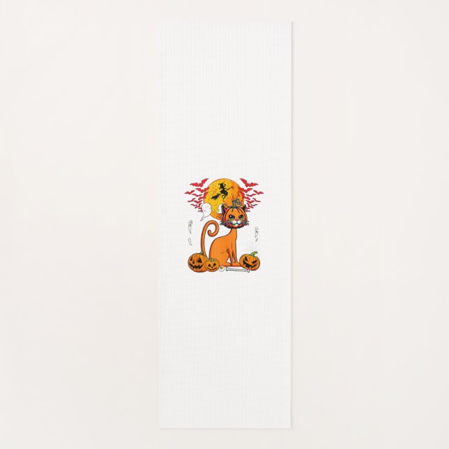 Cat Carved Pumpkin Horror Head Halloween Owner Lov Yoga Mat (Front)