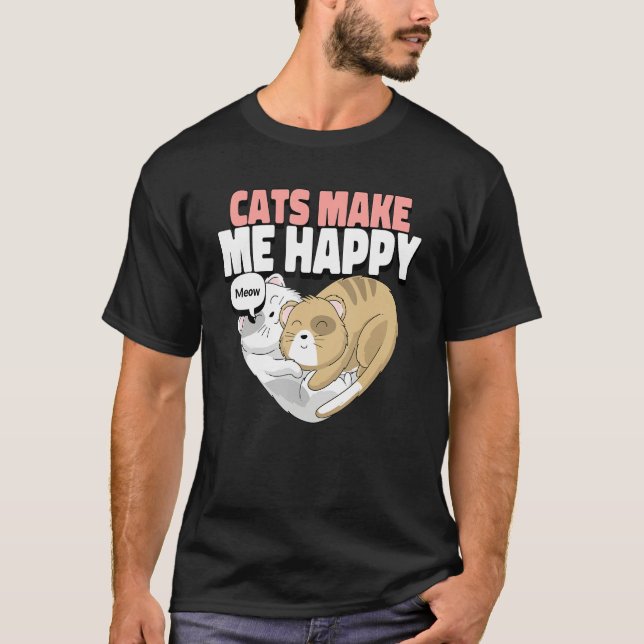 Cat Cat make me happy Cute cats cuddling in heart T-Shirt (Front)