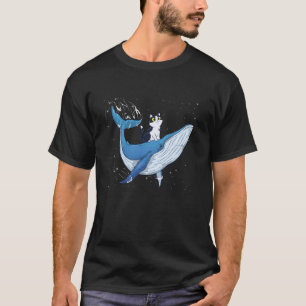 Cat Cat Whale Space Funny Kitten Humpback Whale Ri T-Shirt