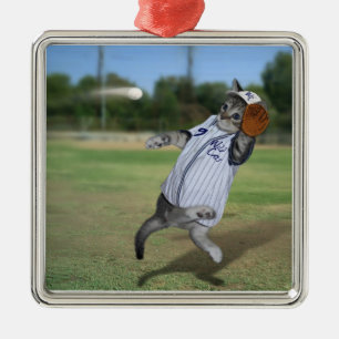Cat Catcher in the Outfield! Metal Tree Decoration