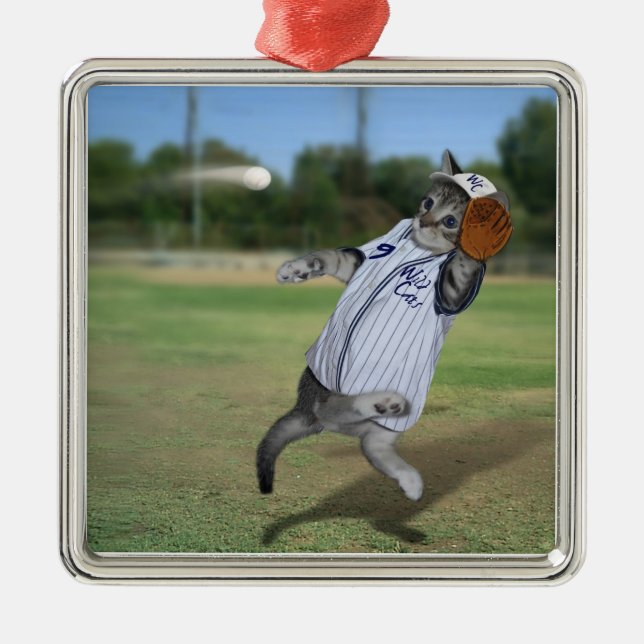 Cat Catcher in the Outfield! Metal Tree Decoration (Front)