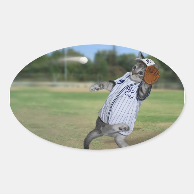 Cat Catcher in the Outfield! Oval Sticker (Front)