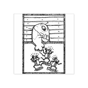 CAT CATCHING MICE, MOUSE HOLE RUBBER STAMP