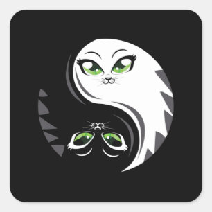 Cat Cats Cat Lover Ying Yang Hangover Gift Idea Square Sticker