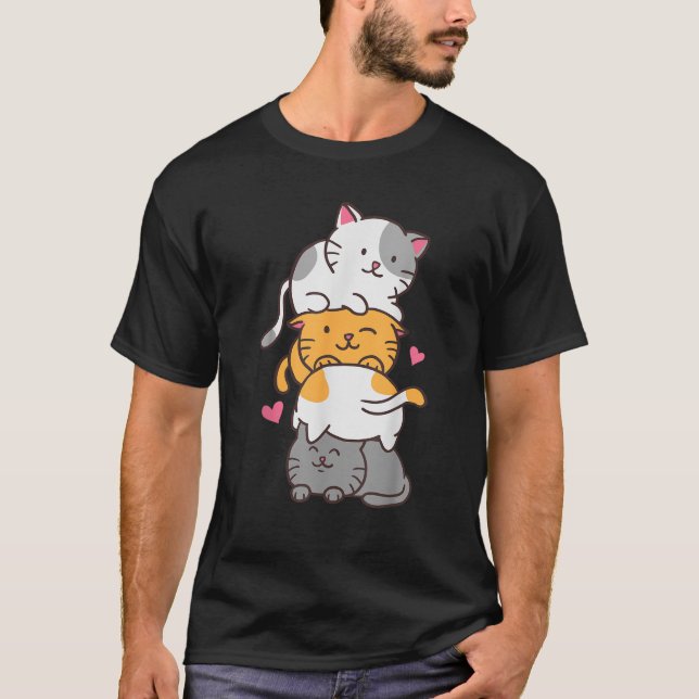 Cat Cats Cute Kitty Pile Anime Kawaii Neko Stack G T-Shirt (Front)