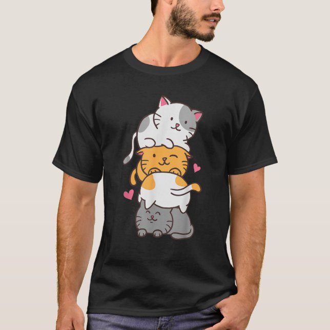 Cat Cats Cute Kitty Pile Anime Kawaii Neko  T-Shirt (Front)