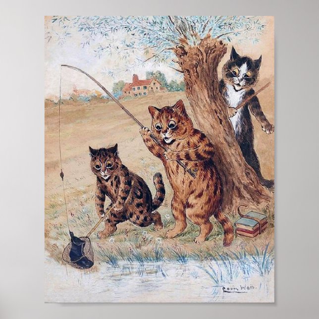 Cat Caught the Boots, Louis Wain Poster (Front)