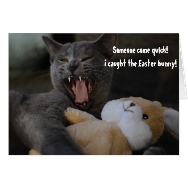 Cat Caught the Easter Bunny Funny Humour Greeting (Front Horizontal)