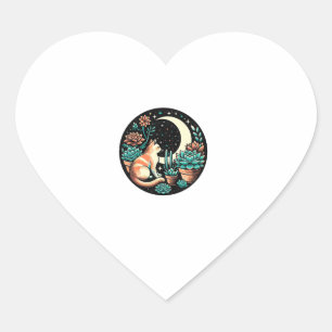 Cat Celestial Mystical Succulent Plant Witch Retro Heart Sticker
