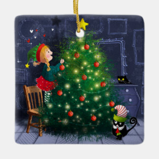 Cat Chaos Christmas Ceramic Ornament