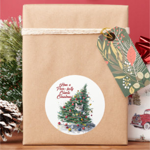 Cat Chaos Christmas Tree Design Watercolor Classic Round Sticker
