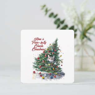 Cat Chaos Christmas Tree Design Watercolor Invitation