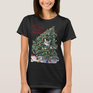 Cat Chaos Christmas Tree Design Watercolor T Shirt