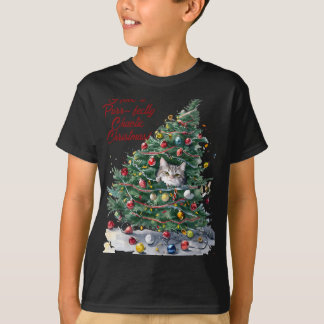 Cat Chaos Christmas Tree Design Watercolor T Shirt
