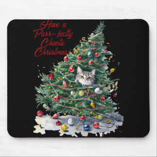 Cat Chaos Christmas Tree Design Watercolor T Shirt Mouse Mat