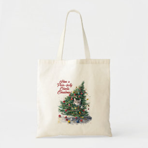 Cat Chaos Christmas Tree Design Watercolor Tote Bag