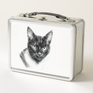 Cat Charcoal Metal Lunch Box