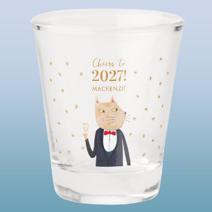 Cat Cheers to 2027 New Year Personalised Name Shot Glass