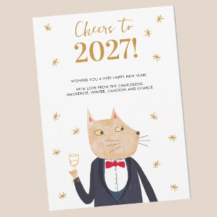 Cat Cheers to 2027 Personalised New Year Card