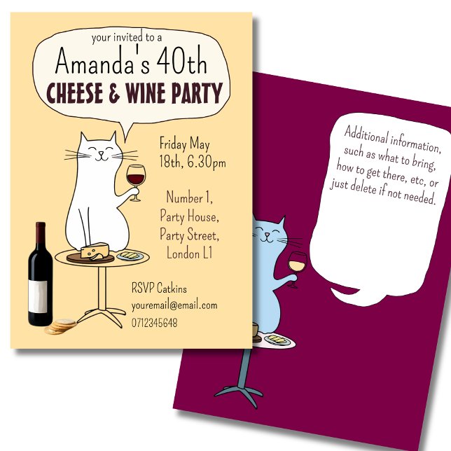 Cat Cheese and wine party birthday tasting Invitation (Creator Uploaded)