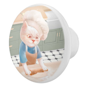 Cat Chef Baking in the Kitchen Ceramic Knob