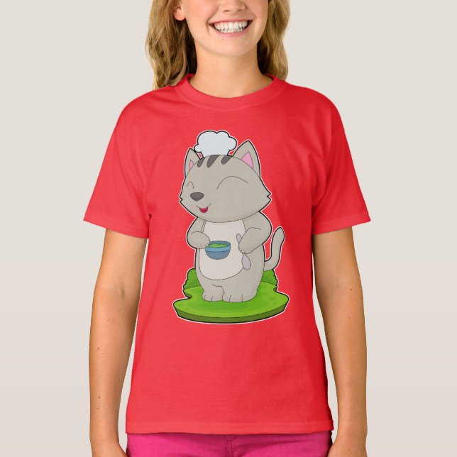Cat Chef Bowl Cook T-Shirt (Front)