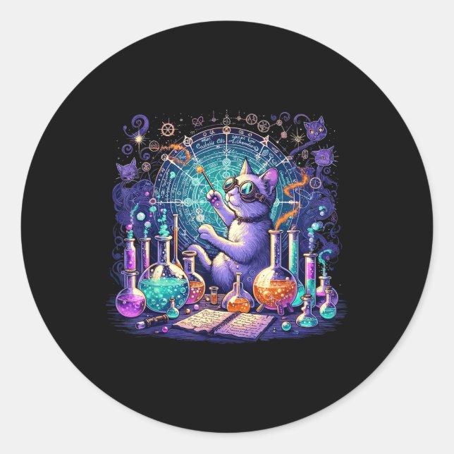 Cat Chemistry Science Lover Funny Chemist Student  Classic Round Sticker (Front)