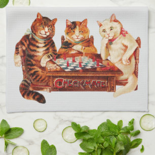 Cat Chess Checkmate Louis Wain Tea Towel