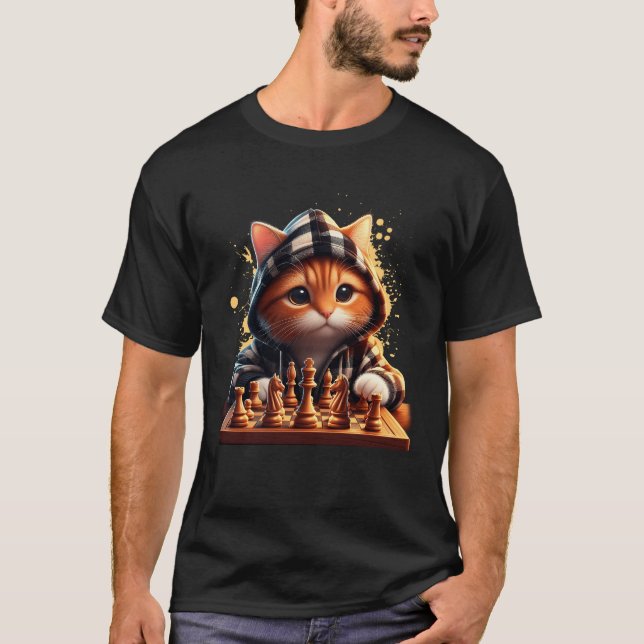 Cat Chess Player Kitten Board Game Strategy Master T-Shirt (Front)