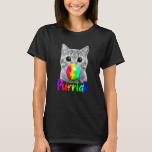 Cat Chewing Bubble Gum Purride LGBQ Pride Flag Com T-Shirt