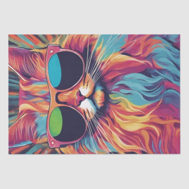 Cat Chic: Colourful Pop Art Cat in Sunglasses Deco Tissue Paper (Front)