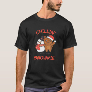 Cat Chillin With My Snowmie Snowman Pun T-Shirt