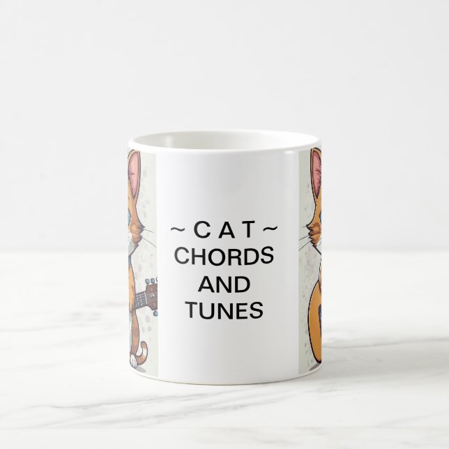 Cat ~ Chords and Tunes cute Tomcat playing guitar Coffee Mug (Center)