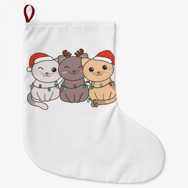 Cat Christmas Animals Cute Cats Holiday Large Christmas Stocking (Front)