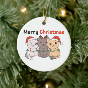 Cat Christmas Animals Cute Cats Merry Christmas Ceramic Tree Decoration