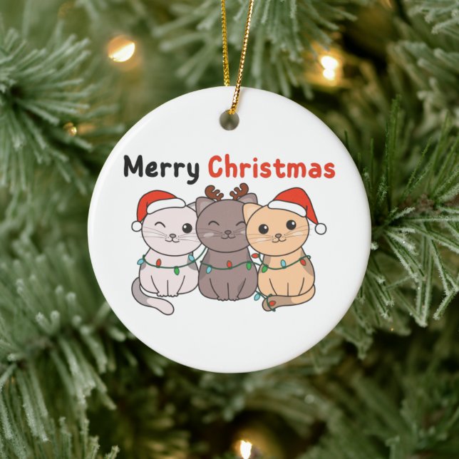 Cat Christmas Animals Cute Cats Merry Christmas Ceramic Tree Decoration (Tree)