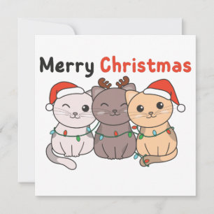 Cat Christmas Animals Cute Cats Merry Christmas In Invitation