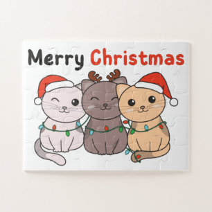 Cat Christmas Animals Cute Cats Merry Christmas Ji Jigsaw Puzzle