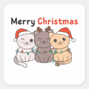 Cat Christmas Animals Cute Cats Merry Christmas Sq Square Sticker