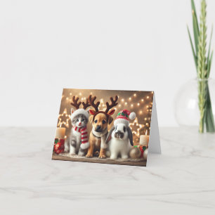 Cat Christmas card, Dog Christmas card, Bunny Holiday Card