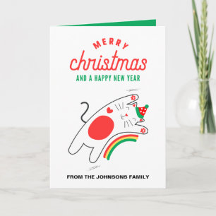 Cat Christmas Card, Personalise Cute New Year Card